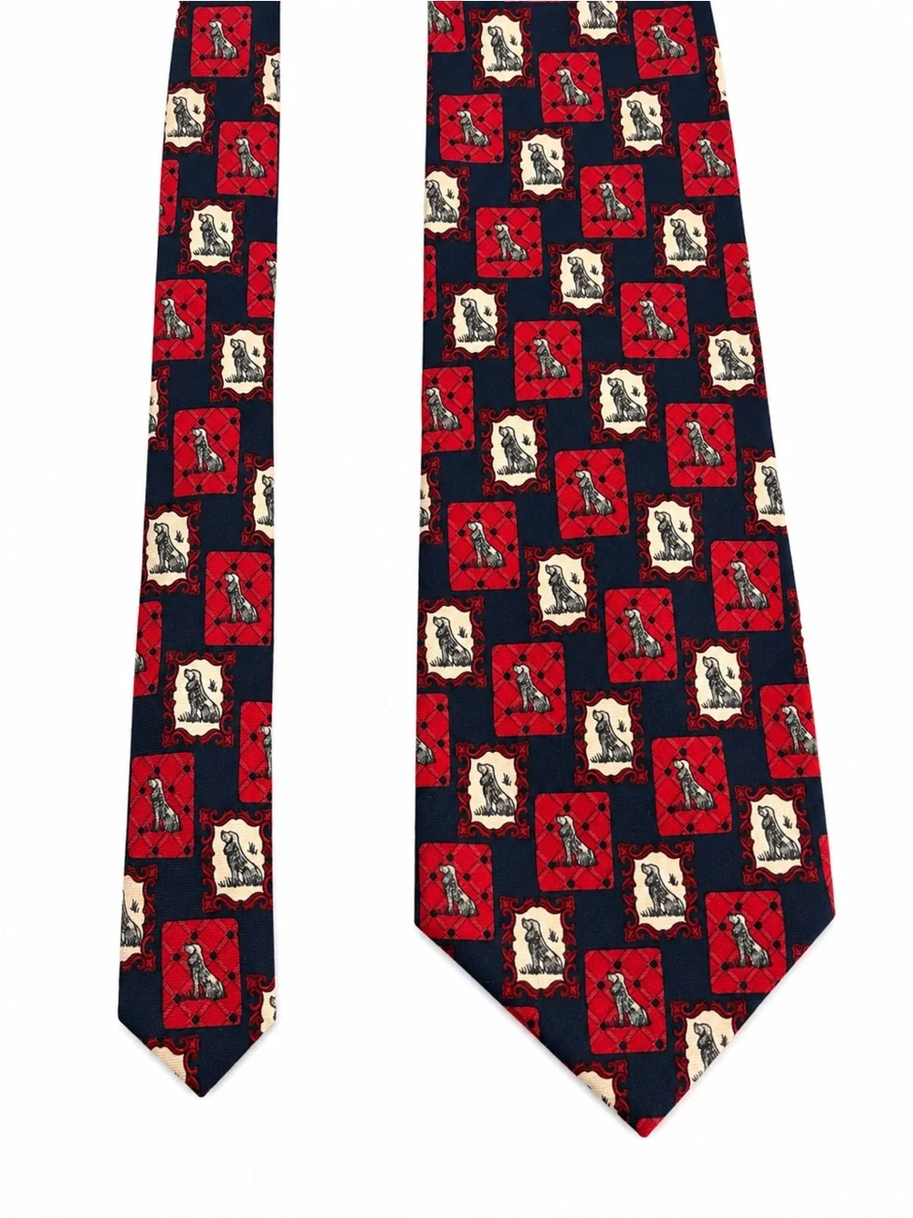 Paolo Gucci 100% Silk Tie Vintage Made in Italy Hunting Dog Red Navy Novelty